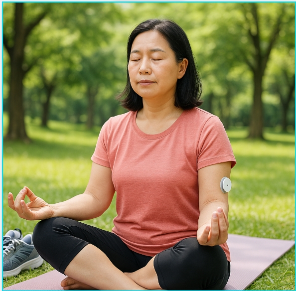 당뇨전단계라 스트레스관리하기위해 명상하는 중년