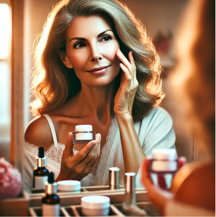 피부관리 하는 50대 여성 이미지