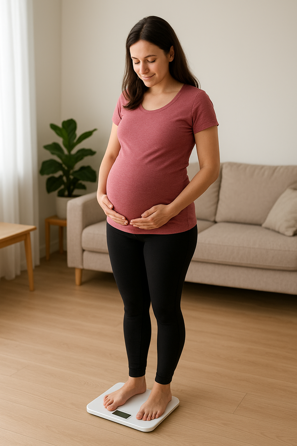 체중을 재고 있는 임산부 이미지