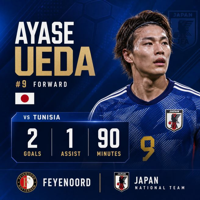 일본 튀니지 4-0 ❘ 우에다 아야세 2골 1도움 ❘ 월드컵 통산 1000번째 경기