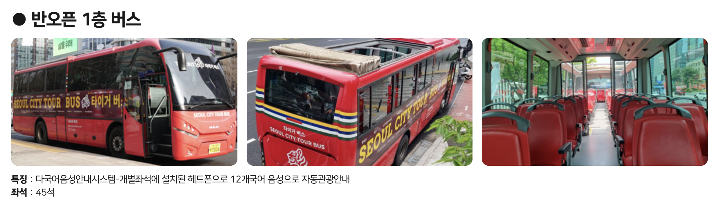 서울시티투어 타이거버스 반오픈 1층 버스