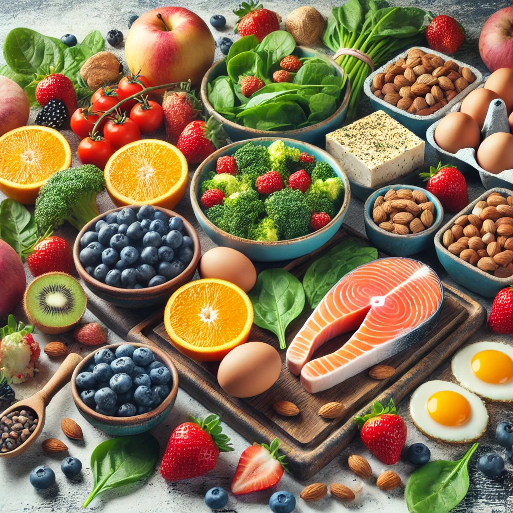 연어, 브로콜리, 귤, 두부, 달걀 등 항산화 식품 이미지