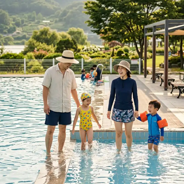 자라섬 야외수영장 가족 이용 모습