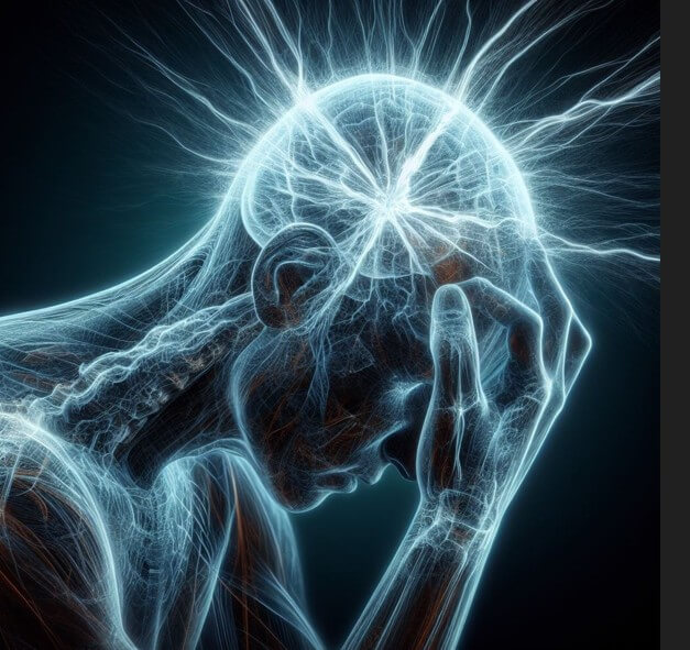 사람이-어지러움증과-두통으로-괴로워하고-있는-엑스레이-방식의-사진입니다.