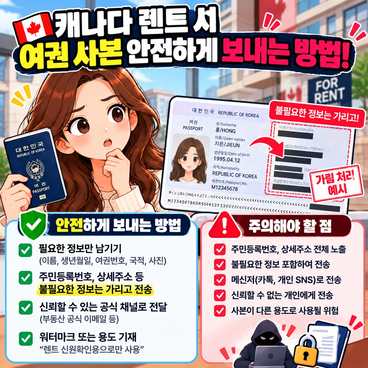 캐나다렌트-여권사본-전송주의