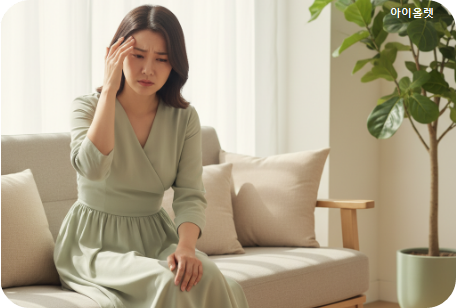 반복되는 두통에 눈썹을 찌푸리는 여성