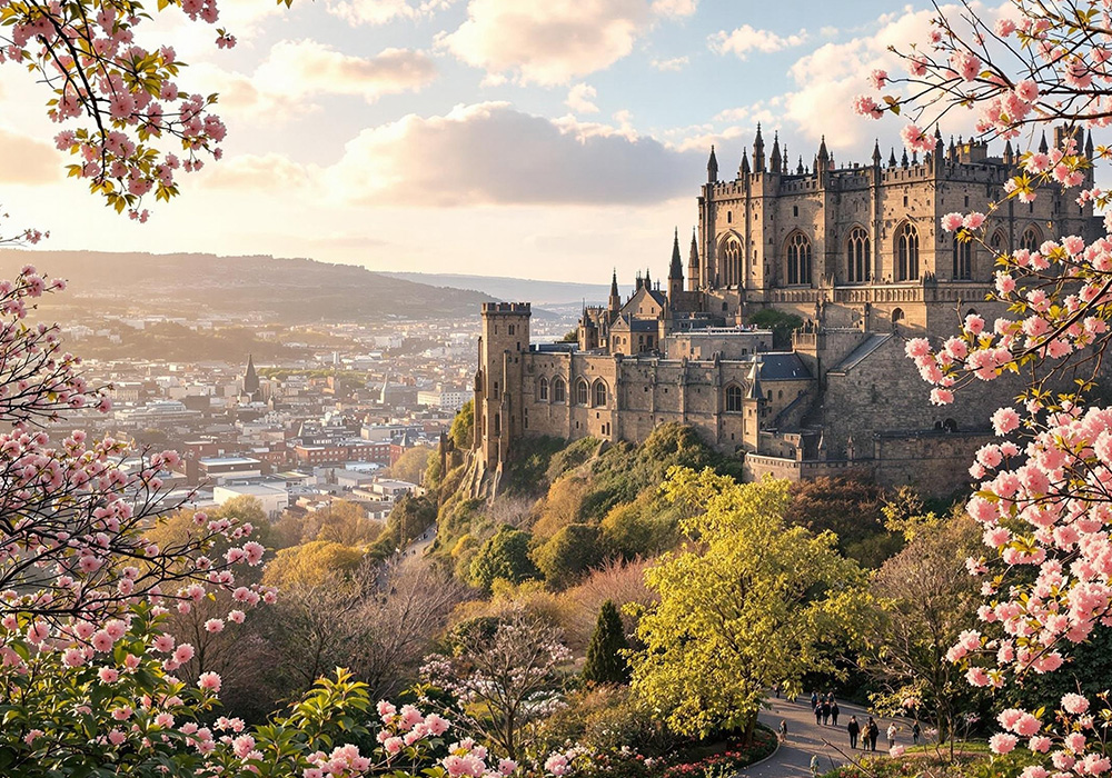 봄이 찾아온 에든버러 성의 웅망한 전망