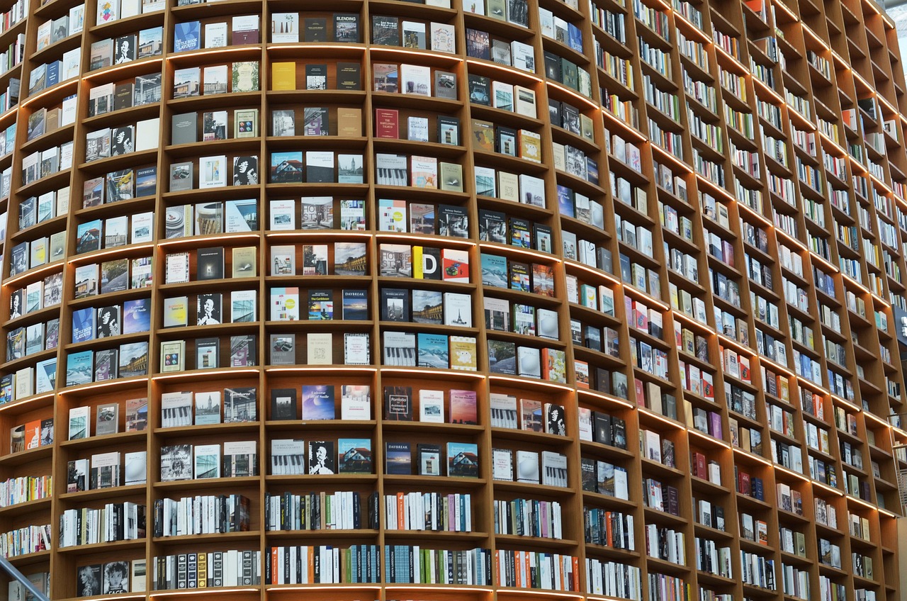 도서관에 가득한 책 사진