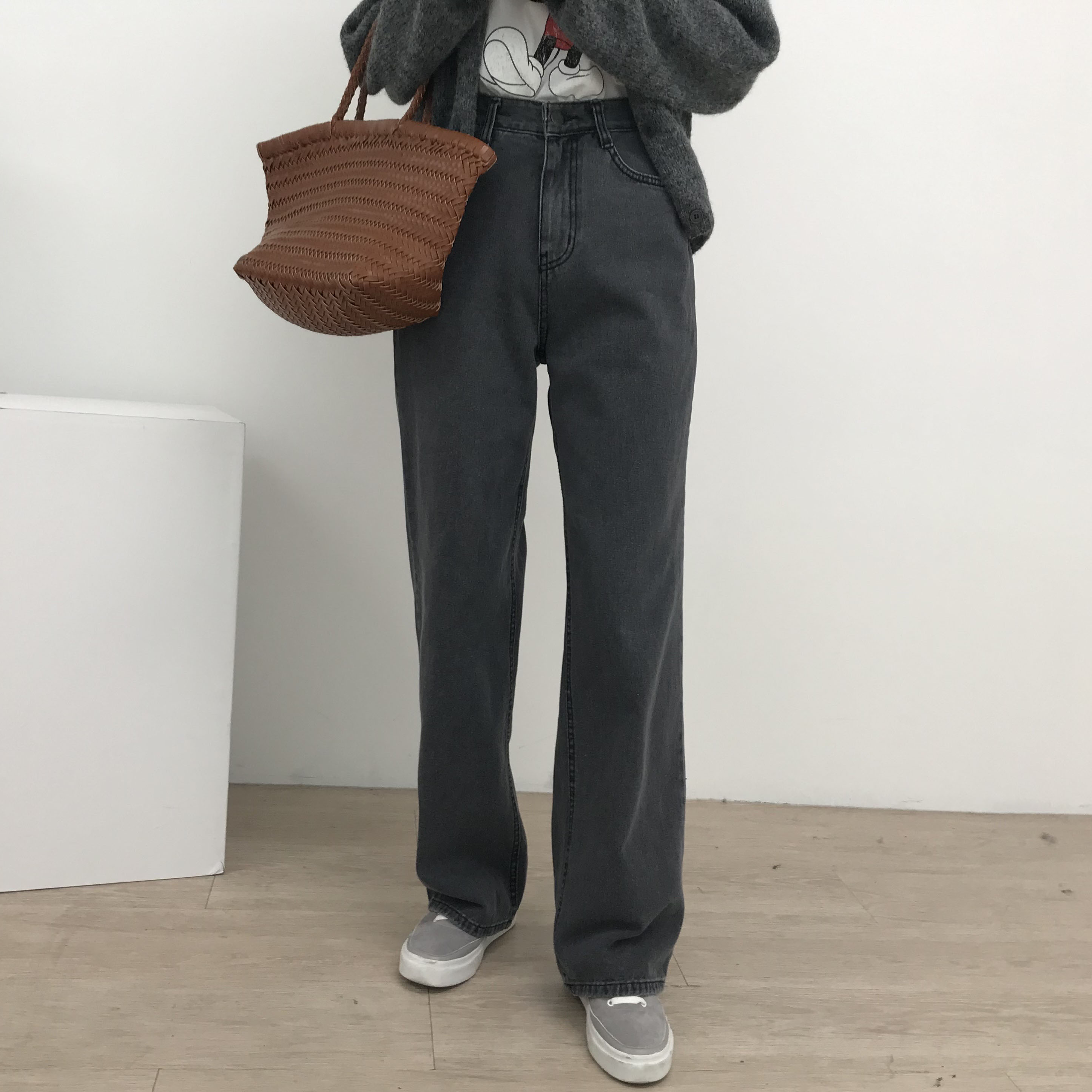 더뽐 기모 그레이흑청 하이웨스트 와이드 데님팬츠 0111