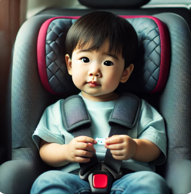 카시트에 앉아 있는 아이 관련 모습