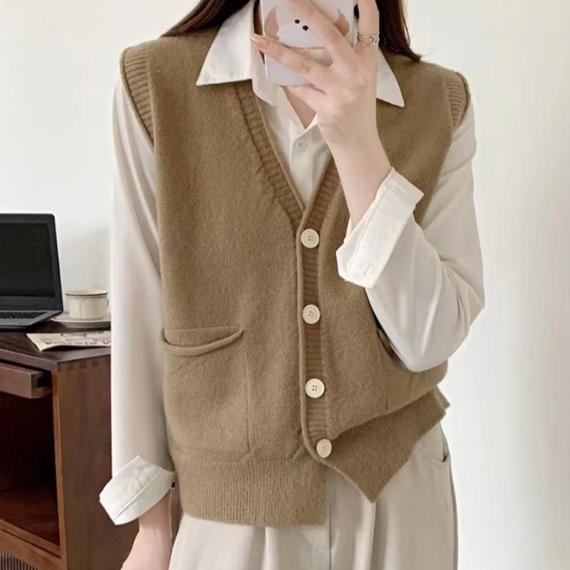 여자봄조끼 단추 캐주얼 니트 간절기 조끼