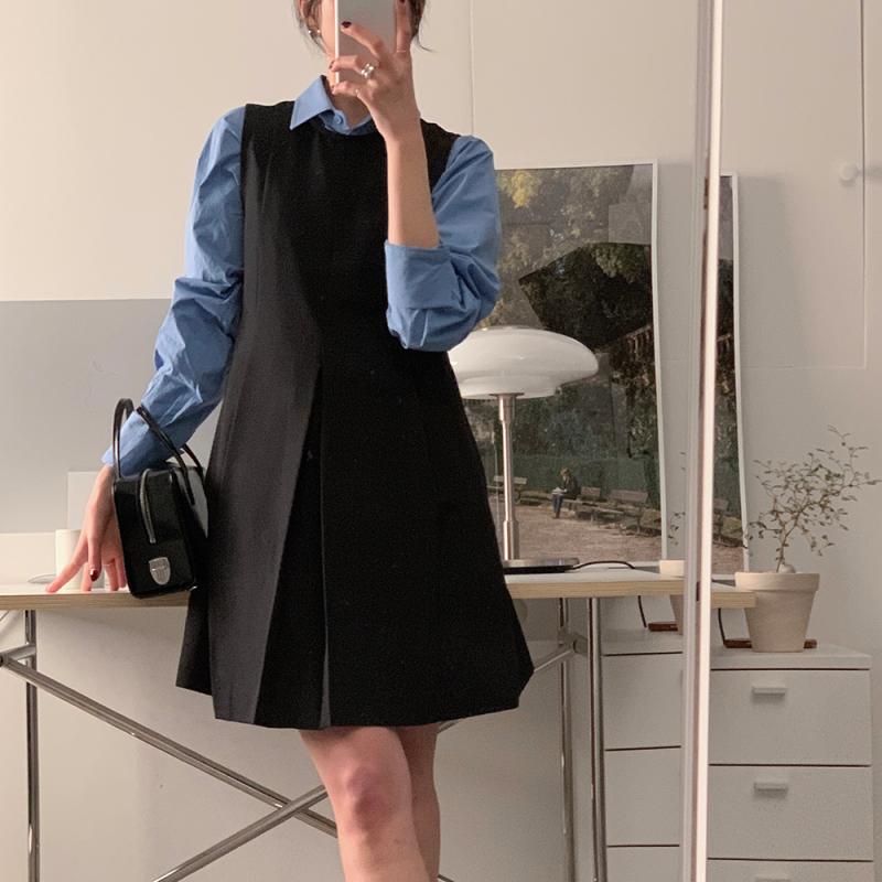 올슨 플리츠 절개 하객룩 미니원피스