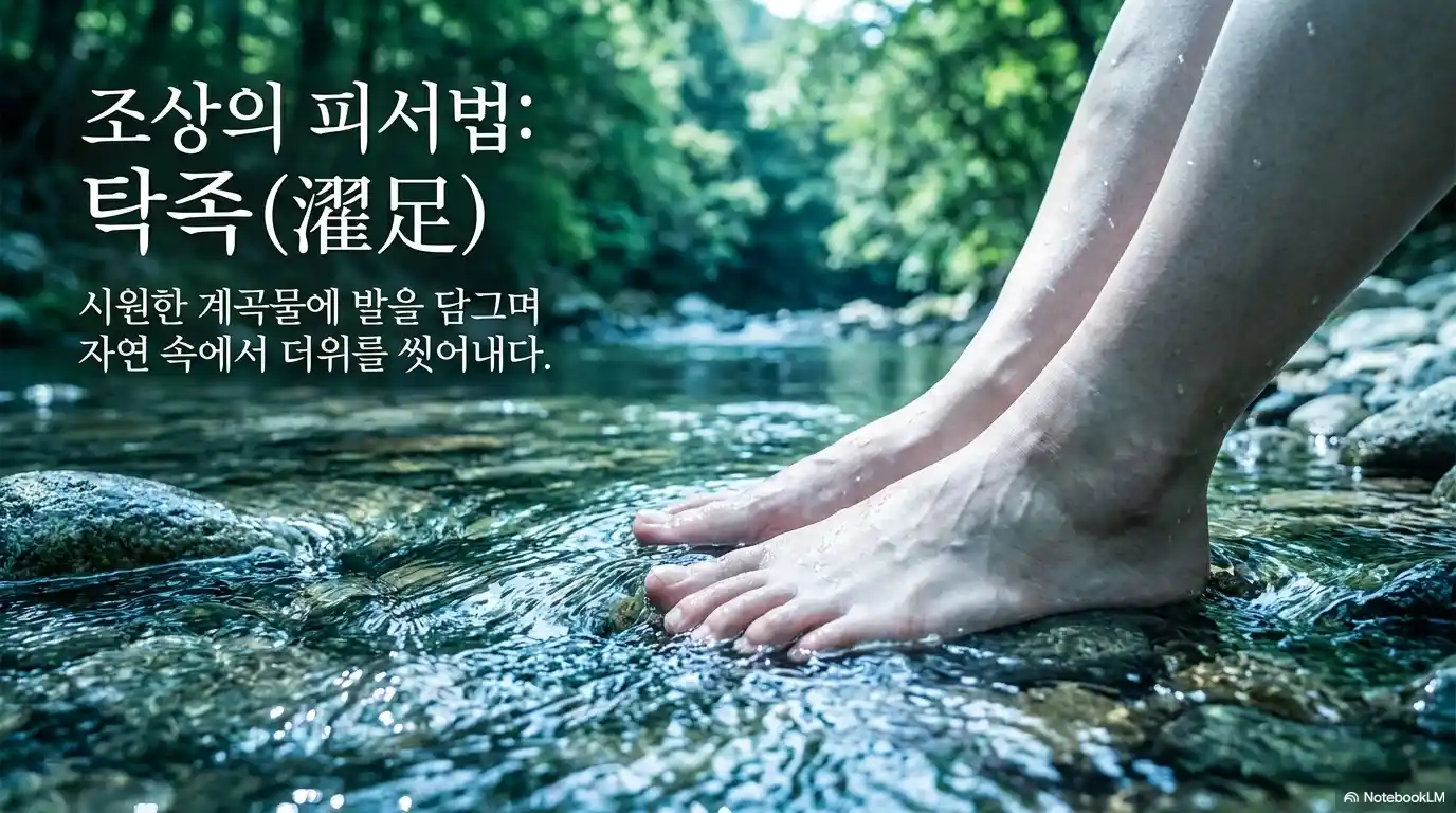 대서 풍습인 탁족과 시원한 계곡물에 발을 담그는 모습