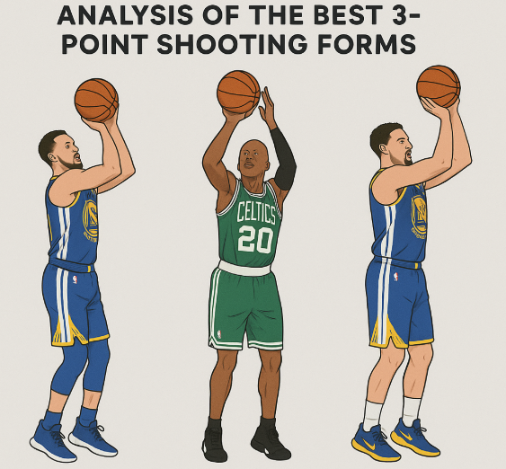 Analysis of Stephen Curry, Ray Allen, and Klay Thompson's 3-point shooting forms in basketball