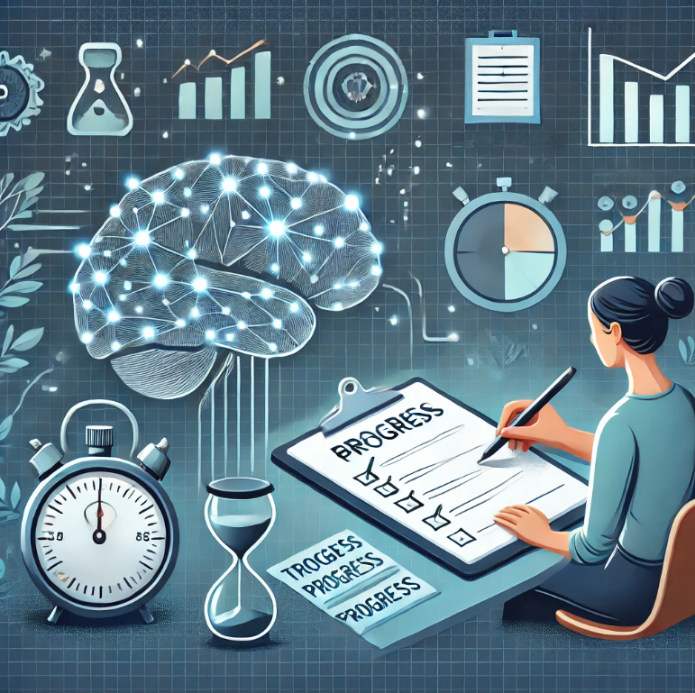 인지 능력 측정 및 진행 상황 추적을 설명하는 그림