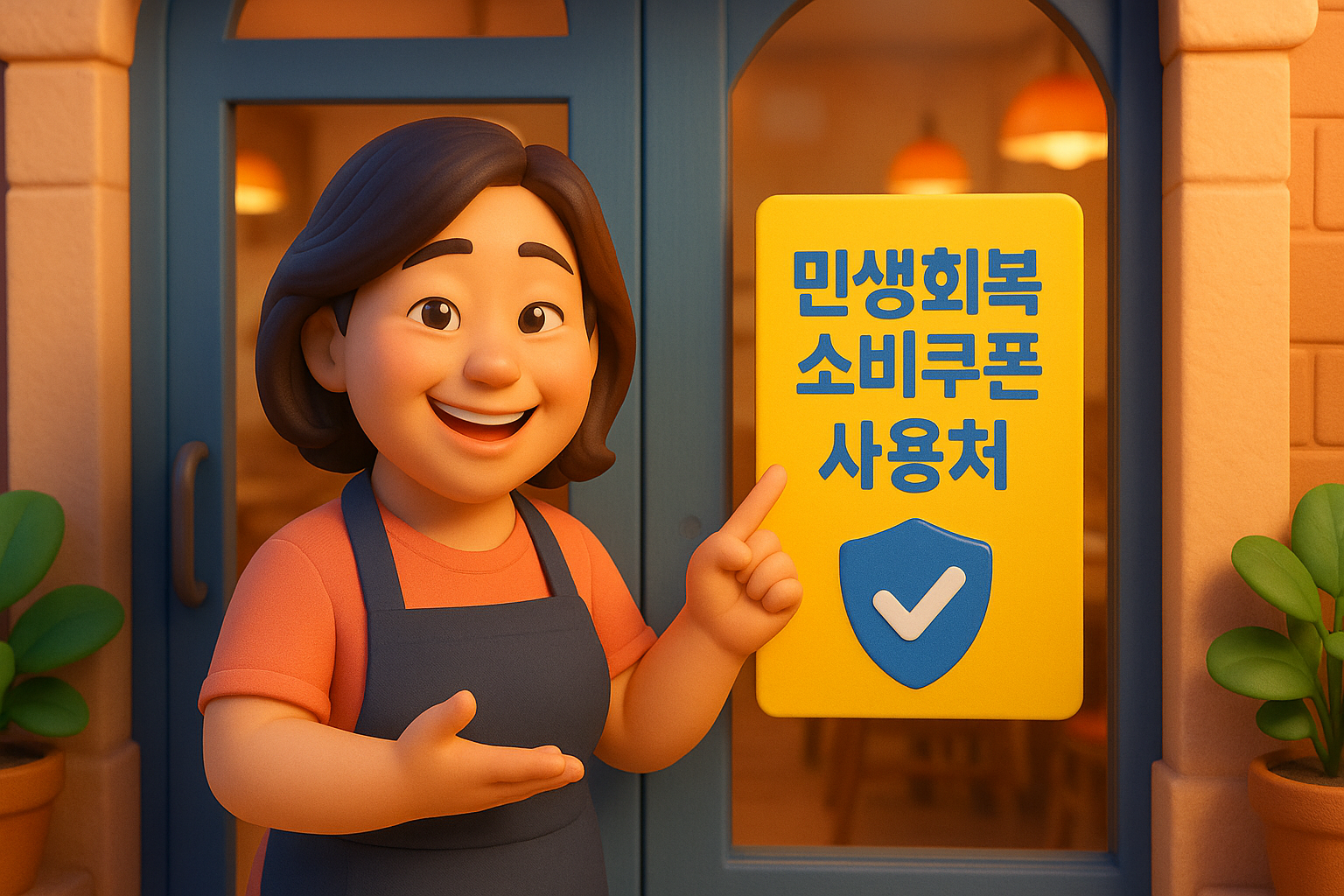 식당 입구에 '민생회복 소비쿠폰 사용처' 안내문이 붙어있는 모습