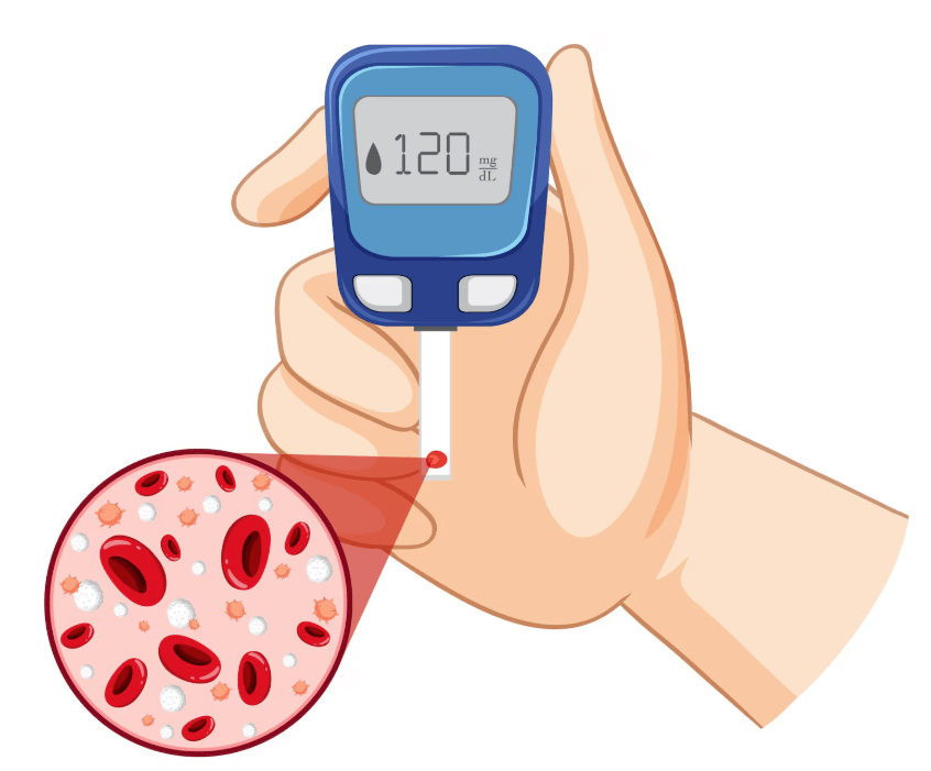 혈당측정기로 혈당을 재는 모습