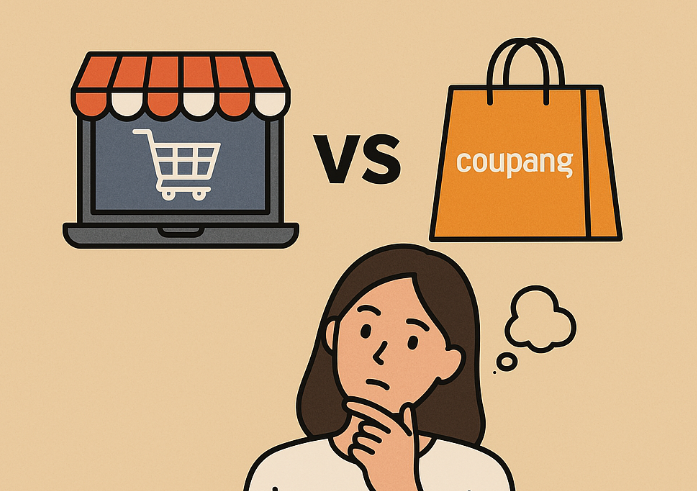 스마트스토어와 쿠팡을 비교하는 일러스트
