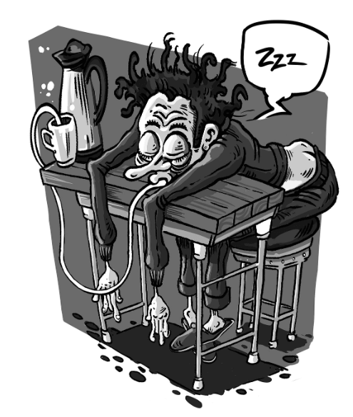 만성 피로 극복법, 피곤에 지처 잠자는 만화