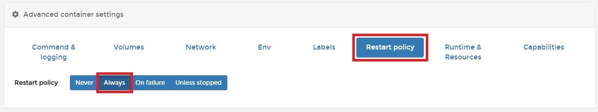 재시작 정책 설정