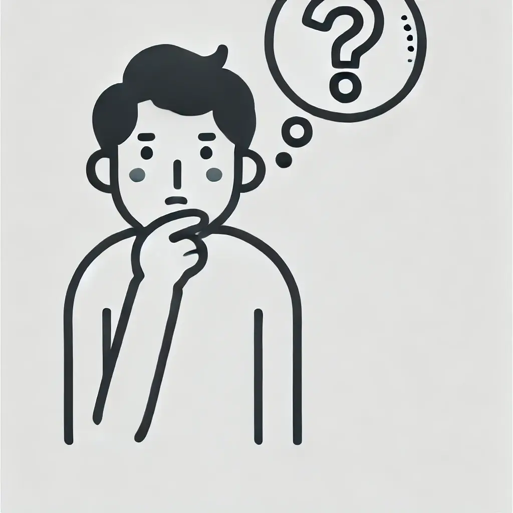 생각 풍선에 물음표가 있는 남자의 일러스트.