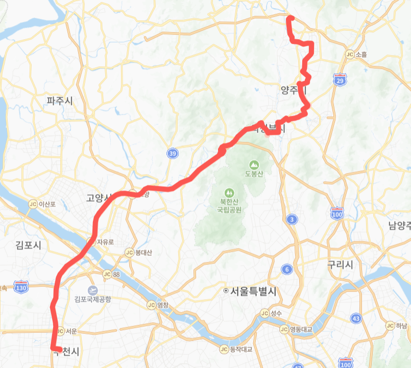김포-부천-양주-의정부-8906번-버스-노선-지도
