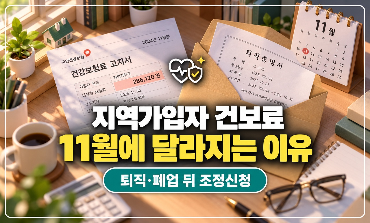 11월분 지역가입자 건강보험료 고지서와 퇴직증명서
