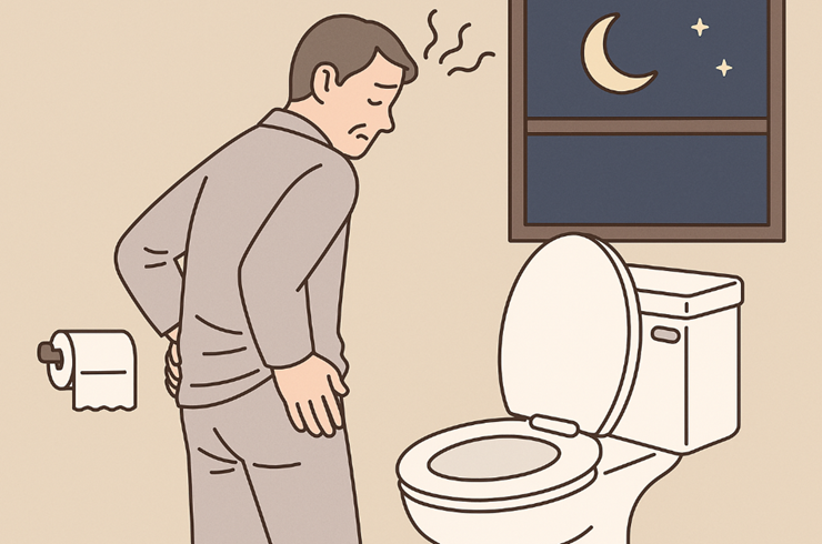 화장실에서 잔뇨로 고민하는 남성
