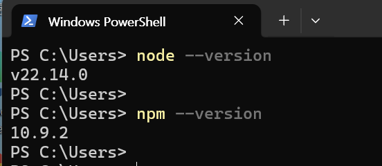 설치 후 node npm 버전 확인