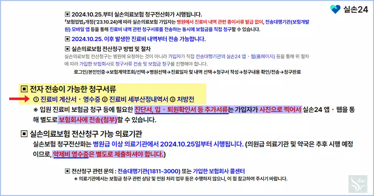 실손24로 청구 가능한 서류
