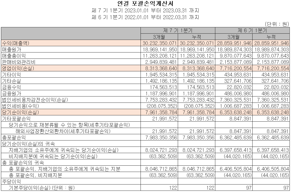 레이크머티리얼즈 - 손익계산서