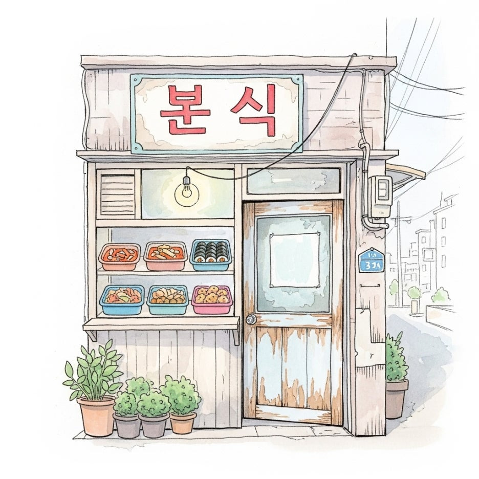 정겨운 분위기가 느껴지는 골목 안쪽 작은 분식집 외관