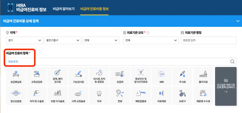 비급여-진료비-정보-사이트-화면