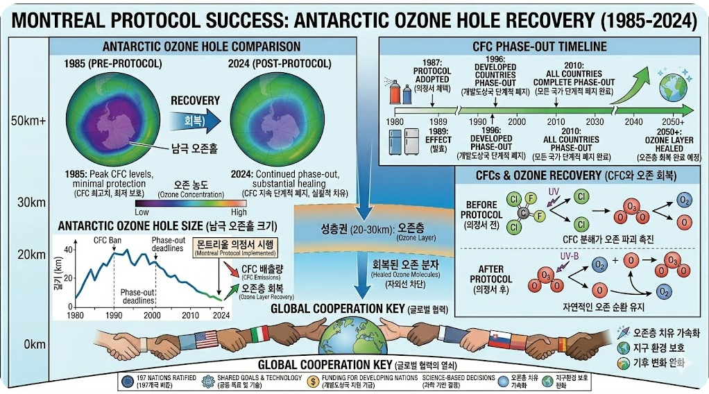 몬트리올 의정서 오존층 회복 남극 오존홀 축소 2024