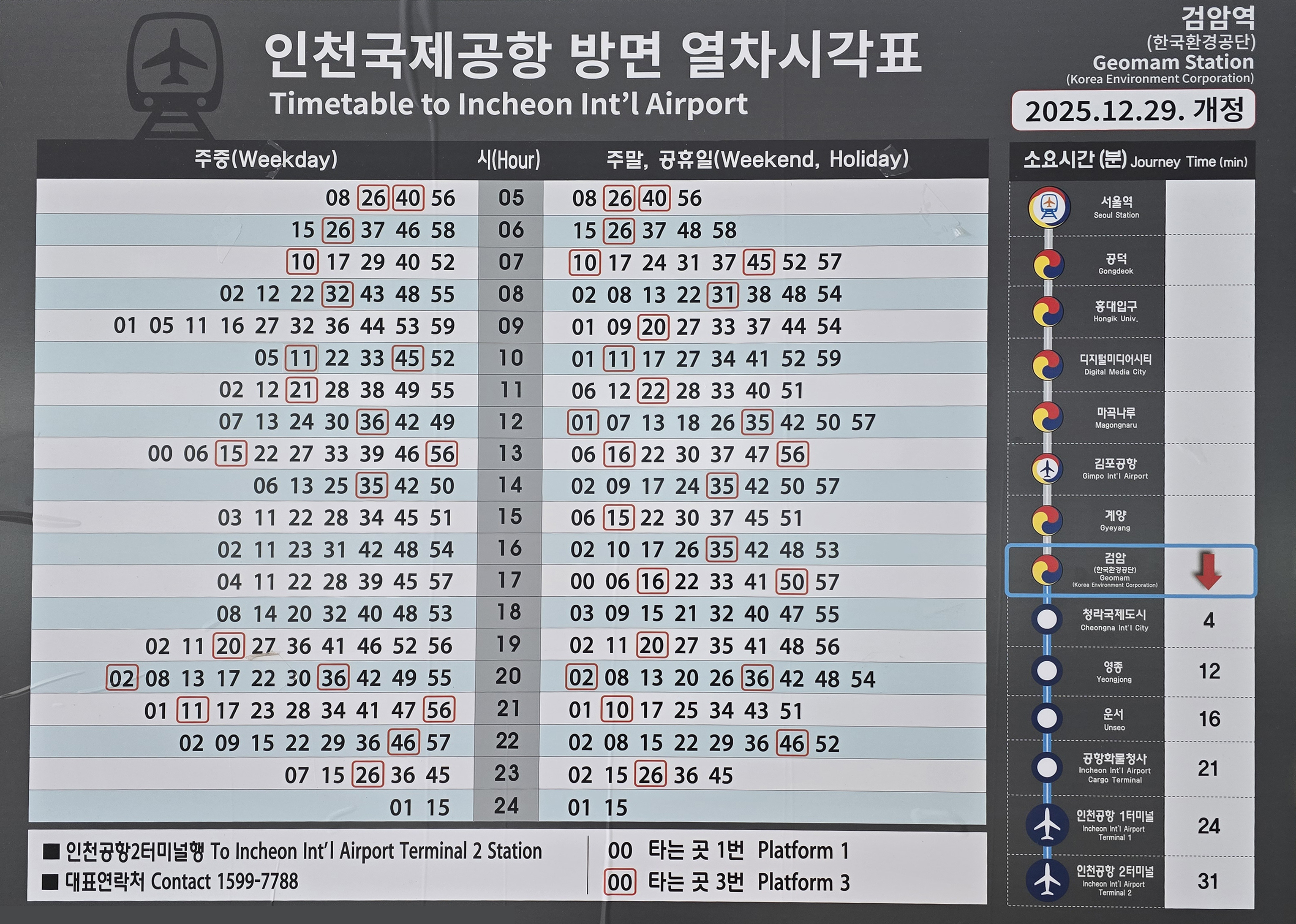 검암출발 인천국제공항 열차시각표