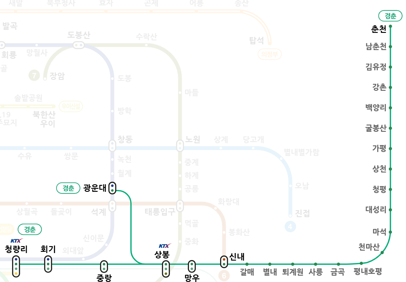 경춘선 전철 운행 노선도
