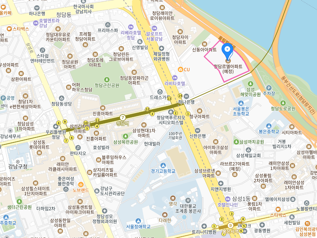 청담 르엘 위치, 입지, 7호선 청담역