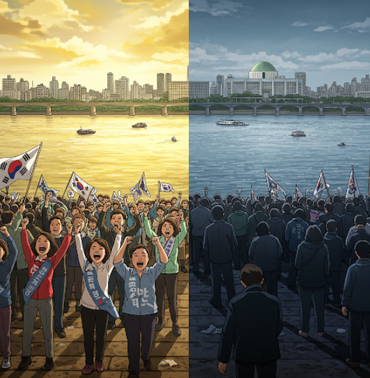 여의도 쟁탈전의 명암-구글 제미나이 생성 이미지