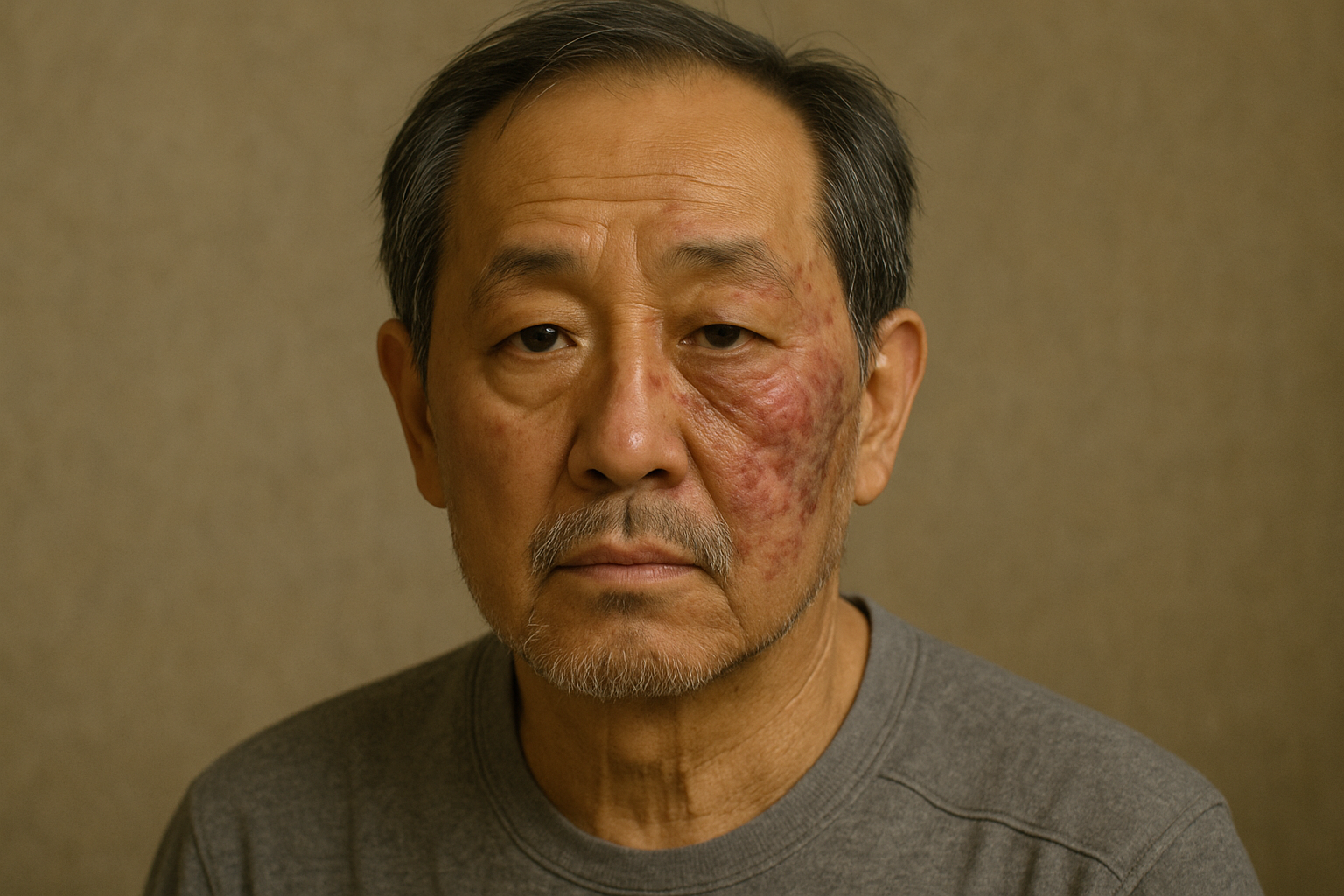 한쪽 얼굴이 수두바이러스로 인해 대상포진이 발병한 모습