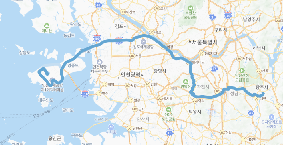 과천-광주-서울-인천-N8842번-버스-노선-지도