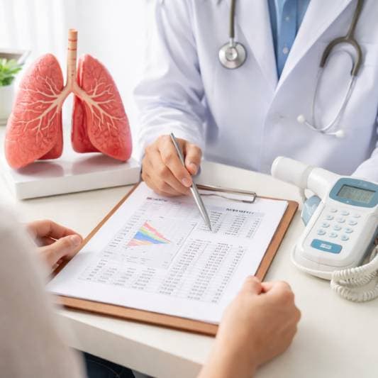 폐 기능 검사 결과 확인하는 장면