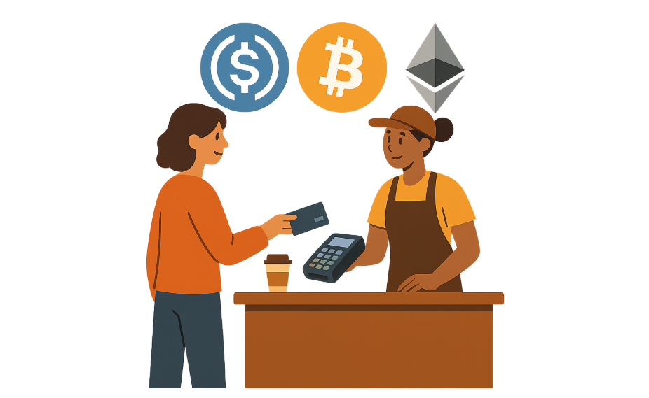 카페에서 결제하는 사람들 그리고 스테이블 코인, 이더리움, 비트코인