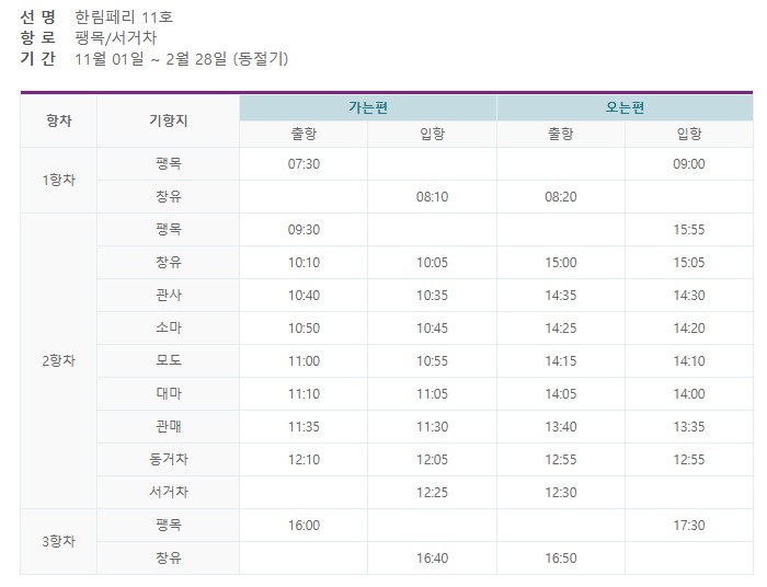 관매도 가는길 및 배시간표