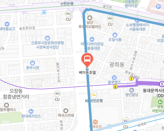 베이튼호텔에서 인천공항 리무진 공항버스(6001번) 지도 위치