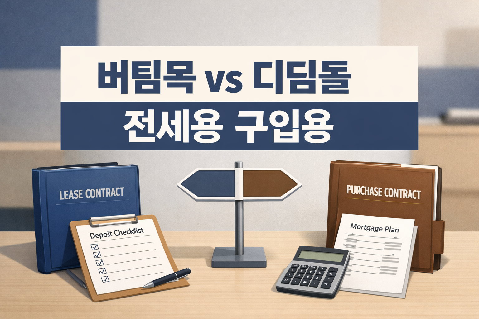 버팀목전세자금대출 vs 디딤돌대출 비교에서 전세용 대출과 구입용 대출의 출발점 차이를 한눈에 구분하도록 정리한 썸네일 이미지