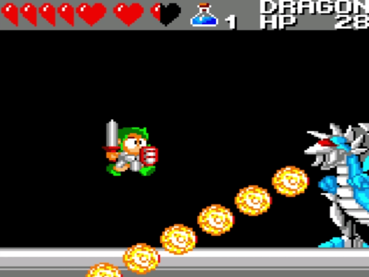 드래곤의-불덩이-공격을-점프하여-피하는-화면