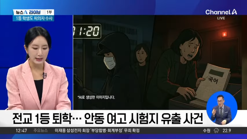 안동 성창여고 시험지 유출 사건 뉴스 캡처, 전교 1등 퇴학, 시스템 오작동으로 경보 울림, 시험 성적 0점 처리 보도