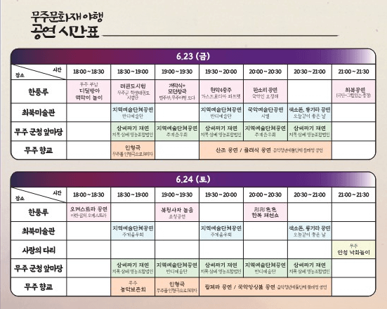 무주문화재야행공연시간표