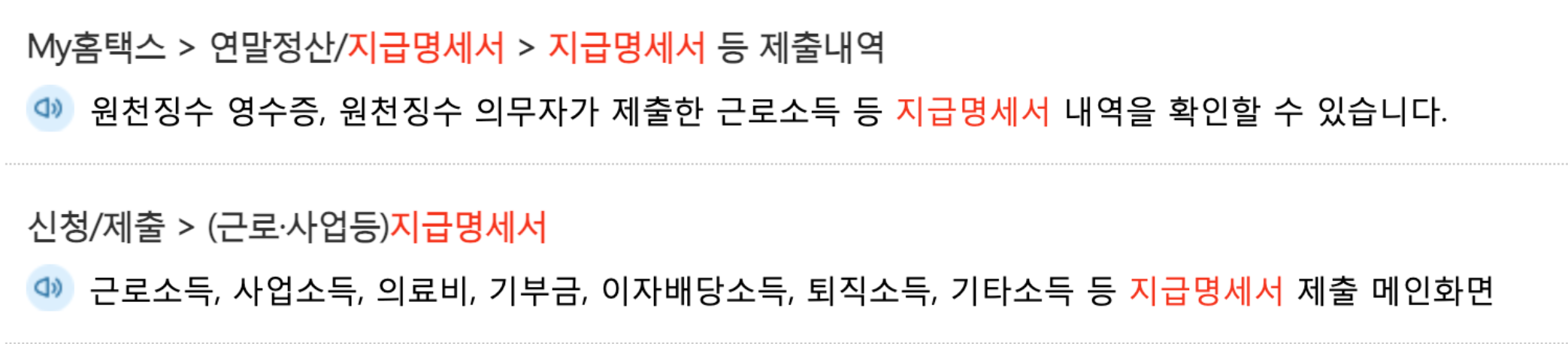 홈택스 지급명세서 확인