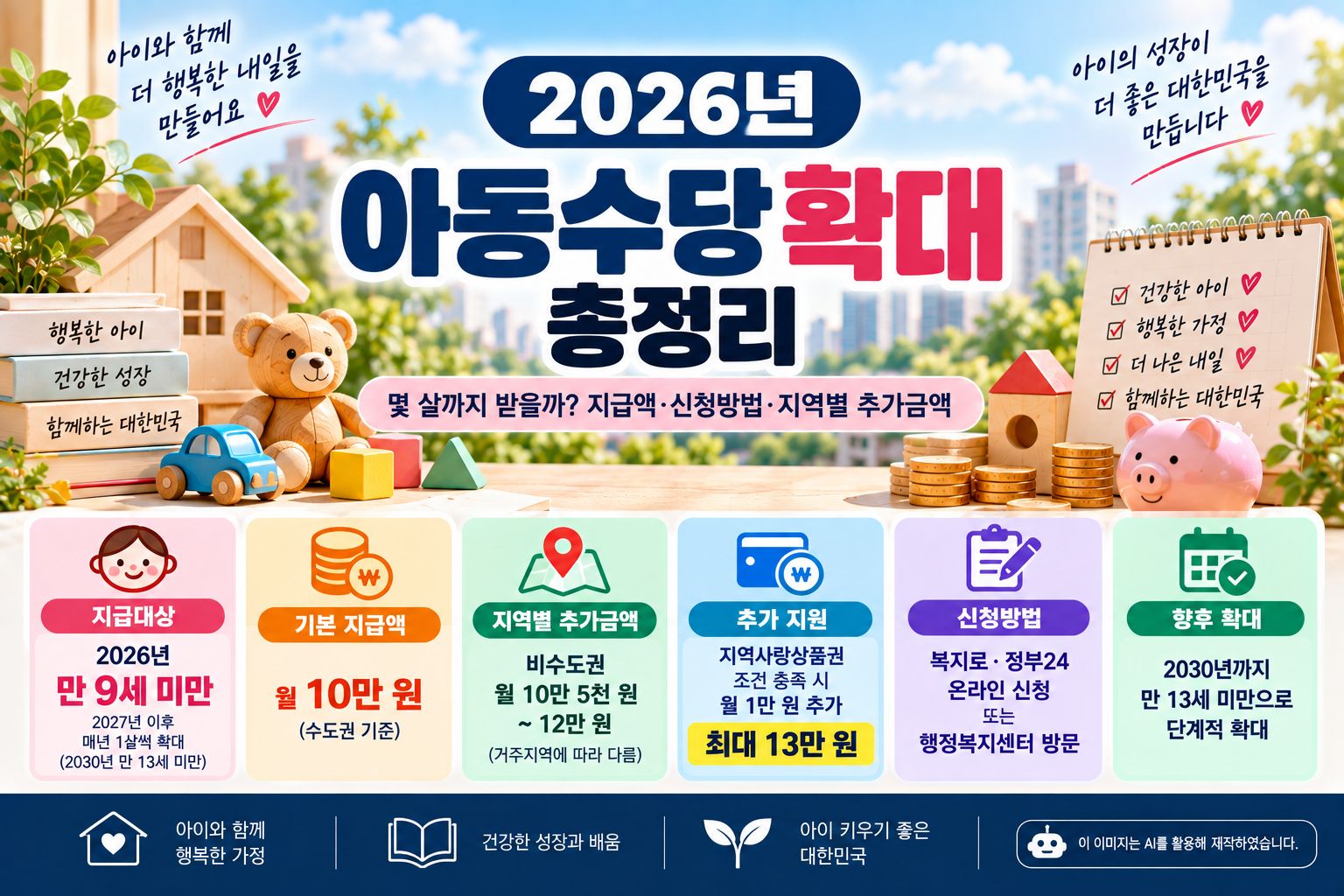 2026 아동수당 만9세 미만 월 최대 13만원 신청방법 지역별 추가지원
